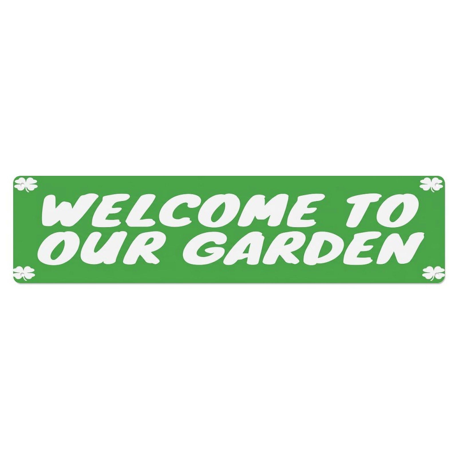 Vintage Welcome to Our Garden Clover Green Metal Tin Sign