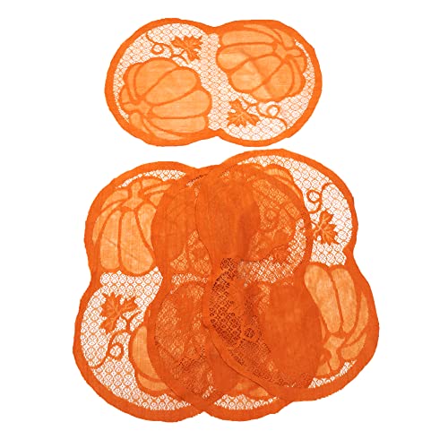 Ikasus AFSSS119390GGXORANGE Fall Placemat Thanksgiving Decorations 11.8 X 17.7 Inch Maple Leaves Pumpkin Fall Harvest Lace Placemat Decorations cover