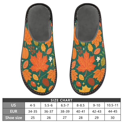 Slippers for Women Autumn Leaves and Pumpkins Pattern Soft Fuzzy Women's Slippers Indoor and Outdoor Shoes3