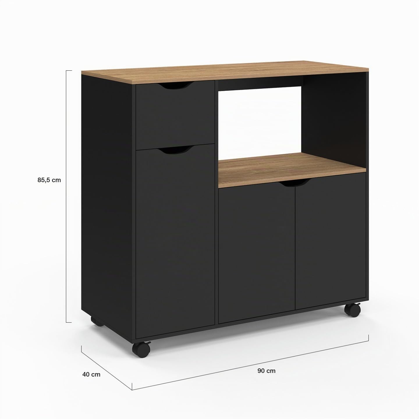 IDMarket COSI XXL - Postre para microondas de cocina (90 cm), diseño de madera negra y bandejas de haya, color negro