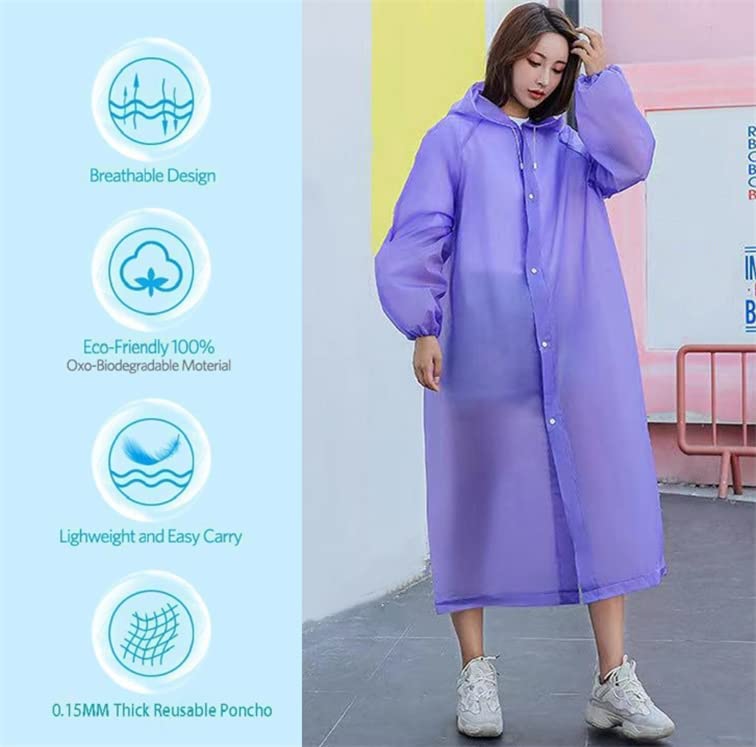 Image of Rain Poncho Raincoats for Adult Reusable - 2-5 Pack EVA Waterproof Rain Coat with Hood, Rain Gear for Men Women