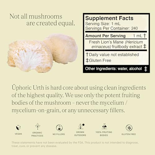 UPHORIC URTH Lions Mane Extract - Double Extracted Fruitbody Mushroom Tincture, Natural Support for Mental Clarity, Brain Function, Memory, Cell Regeneration, Creativity & Mood (240 Servings) - Image 5