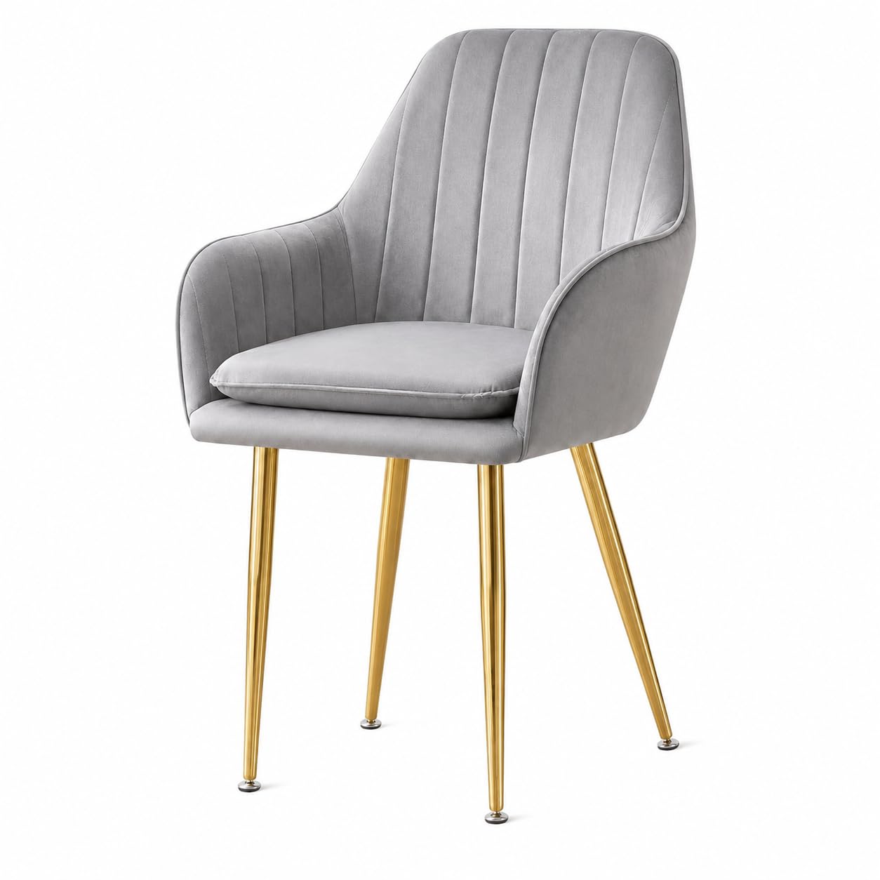 MOF Velvet Accent Chair with Gold Metal Legs, Upholstered Tub Chair with Armrests, Modern Vanity Chair for Bedroom, Dressing Table, Living Room (LIGHT GREY)