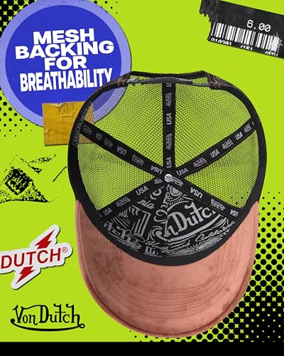 Image of Von Dutch Unisex Trucker Hat - Velvet Curved Bill Mesh Back Retro Classic Adjustable Snapback Baseball Cap for Men and Women