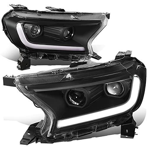 DNA MOTORING HL-HPL-FR19-BK-CL1 LED DRL Sequential Chase Switchback Turn Signal Dual Projector Black Headlights Compatible with 19-22 Ranger XL XLT