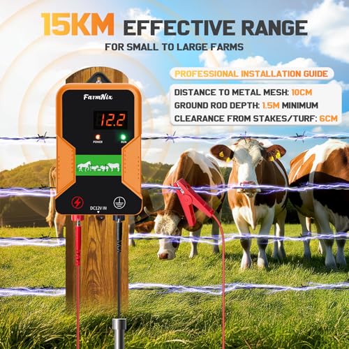 Recinzione elettrica da 12V, caricatore per recinzioni elettriche, 2 joule/12 kV, recinzione elettrica da 15KM, alimentazione per pollame, bestiame, animali domestici, unità di controllo - immagine 6