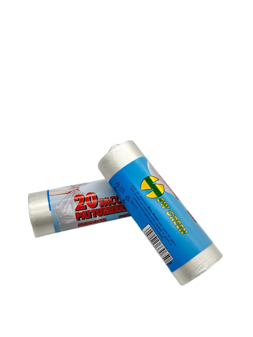Sacchi pattumiera 50X60, 50 rotoli da 20pz, 1.000 sacchetti New Green NU HDPE (Trasparente)