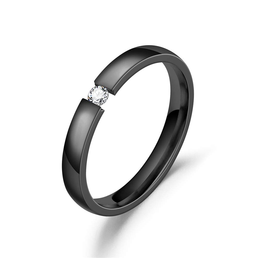 Uloveido Juego de anillos de compromiso de acero inoxidable negro a juego con diamantes de imitación para hombres y mujeres Y817