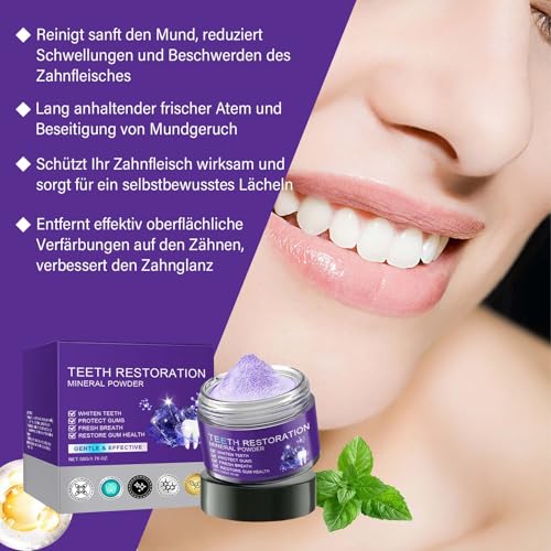 Zahnpulver Gegen Verfärbungen, 2 Stück Teeth Whitening Powder, Zahnreparatur Mineralpuder, Zahnweiss Pulver fur Frischer Atem, Effektiv bei der Stärkung von Zähnen und Zahnfleisch (100G)