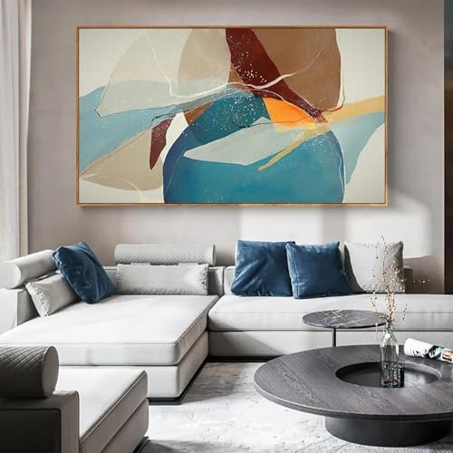 Toile abstraite moderne salon et chambre KEBIA affiche imprimée grise bleue 80x150