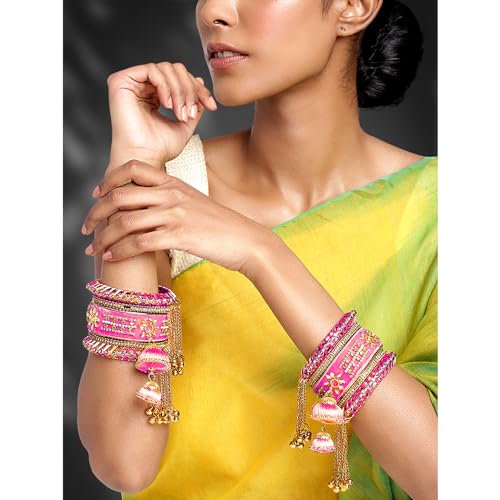 Image of Peora Velvet Silk Thread Kundan Studded Chuda Bangles Set Gift for Women