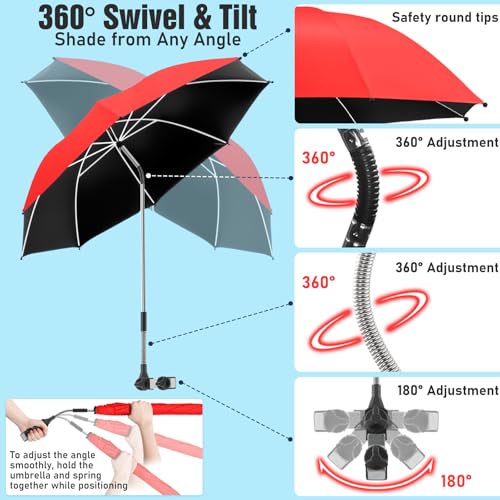 Image of 2 PACK Beach Umbrella with Clamp, 360 Adjustable Umbrellas for Chair, UPF50+ Umbrella for Beach Chair, Patio Chair, Wheelchair, Camping Chair, Golf Carts (Chair Not Included)