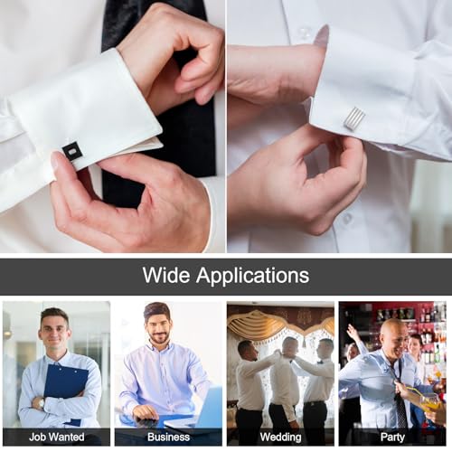 COMNICO 4 Pairs Cufflinks for Men Classic Tone Cuff Links Fashion Men Cufflinks Silver Black Striped Disc Square Rectangle Cuff Links for Business Wedding Party Gift Box