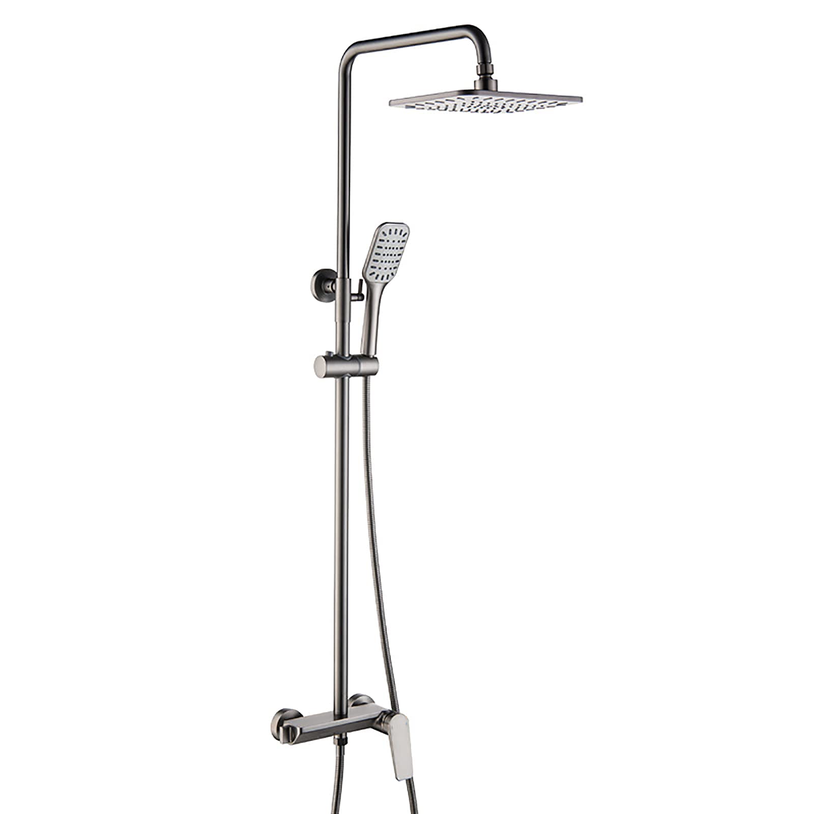 Système de douche avec bec de baignoire et mitigeur pluie gun gray