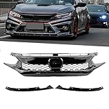 DIBON AUTO TYPE-R Style Front Hood Mesh Grill Grille Compatible For Honda Civic FK8 Glossy Black Front Grille 2016 2017 2018