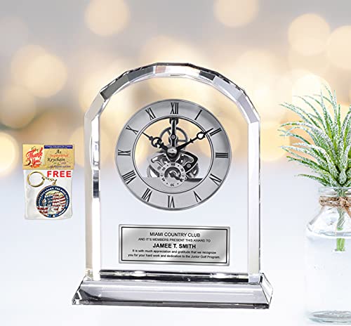 Allgiftframes Diamond Cut Arch Clear Crystal Engraved Clock Desk Year Of Service Award Executive Employee Retirement Etched Silver Engraving Anniversary Wedding Gift Birthday Glass #TOP2