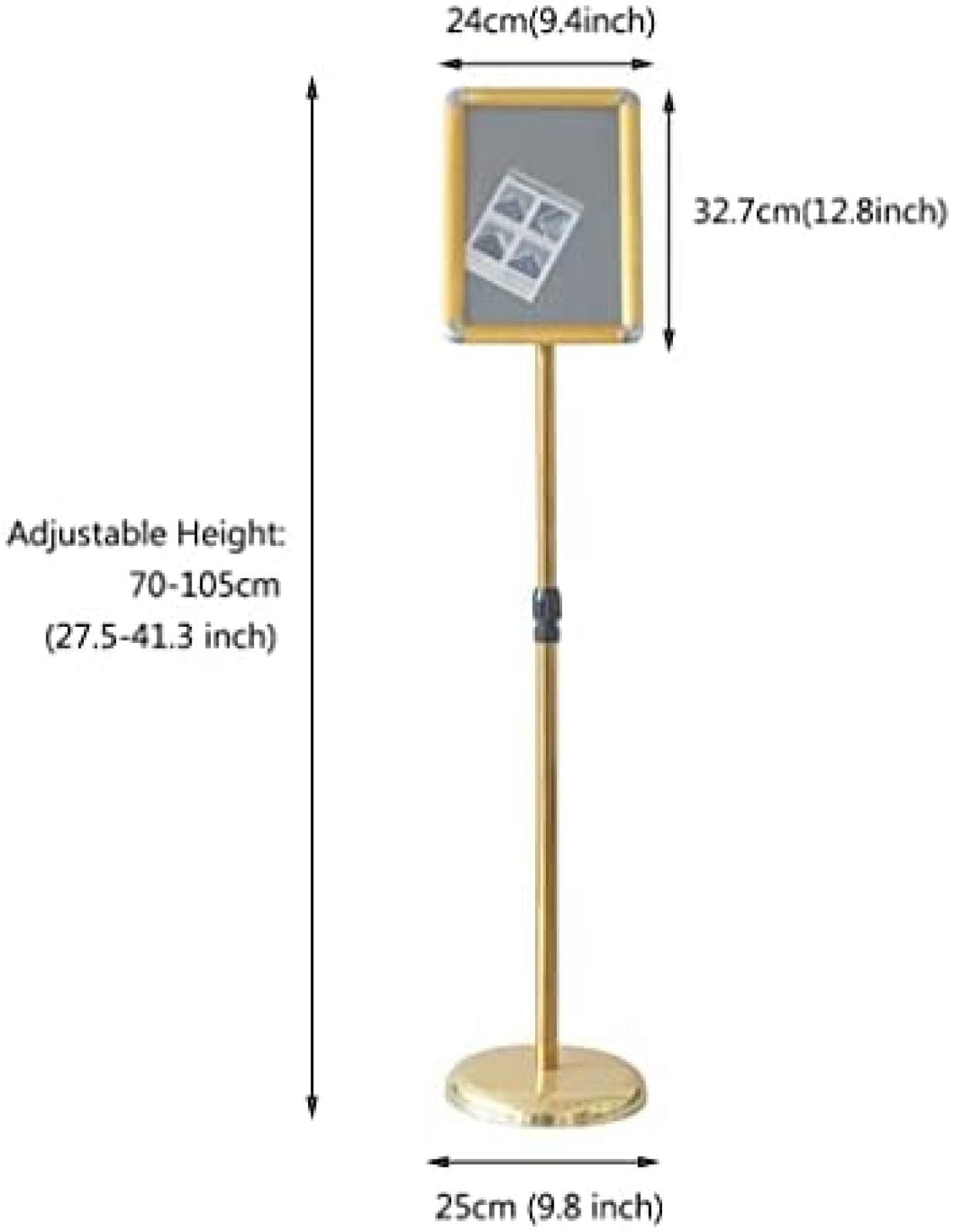 Soporte para Carteles Soporte para Letreros De Pie A4 Soporte para Carteles con Pedestal Marco De Esquinas Redondeadas, Soporte Telescópico Ajustable En Ángulo Y Altura para Avisos,Oro,bonny369