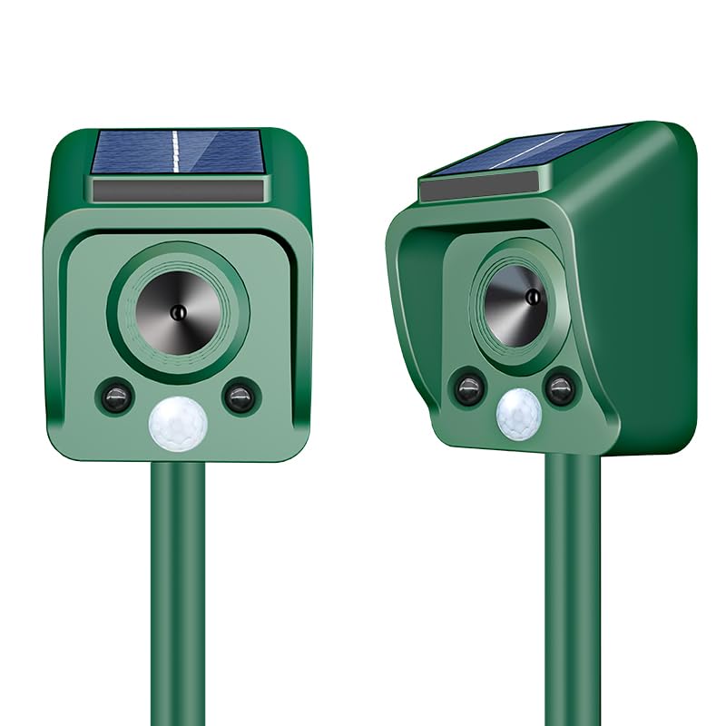 Ahuyentador Gatos y Ahuyentador de Palomas Ultrasónico Solar Exterior, Repelente de Animales con Sensor PIR, LED Intermitente, para Gatos, Pájaros, Zorros, Ratones, Perros y Más