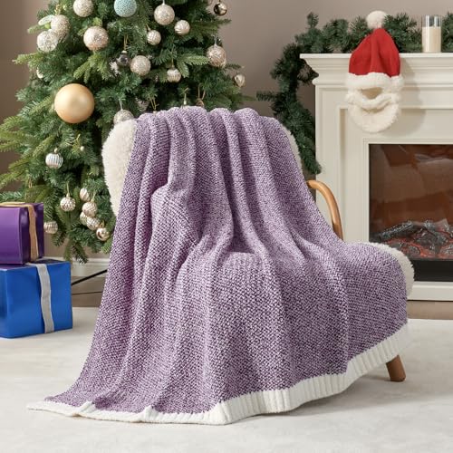 Image of Snuggle Sac Purple Throw Blankets for Couch, Super Soft Warm Blankets Cozy Knit Fuzzy Plush Lightweight Throws for Sofa, Bed,Living Room, Heather Purple, 50x60 inches
