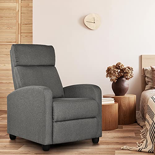 Yaheetech Fabric Recliner Chair Sofa Ergonomic Adjustable Single Sofa With Thicker Seat Cushion Modern Home Theater Seating For Living Room Matte Grey #TOP2