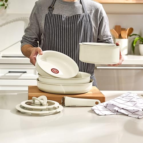 T-fal Ingenio Essentials Cookware Set with Detachable/Removable Handle 11 Piece, Granite Titanium Non Stick, Induction, Oven Broiler Safe 500F, Stackable, Pots and Pans Set, RV Camping, Fry Pans Beige - Image 3