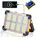 120W Solar Rechargeable Work Light, 144 LED 10000LM Portable Flood Light with Stand, IP66 Waterproof 4 Modes LED Job Site Lighting Flashlights for Mechanic Camping Fishing Car Repair