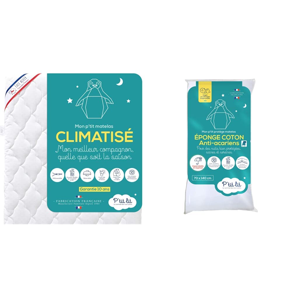 P'TIT LIT - Matelas Enfant/Bébé Climatisé - 70x140 cm - 1 Face Été fraîche / 1 Face Hiver ouatinée - Anti Acarien & Protège Matelas Bébé Anti Acariens | Alèse Imperméable 70x140 cm