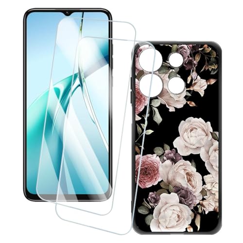 OAGELIM 2�Z�b�g �X�N���[���v���e�N�^�[ + �P�[�X Oukitel C57S (6.52 �C���`) �Ƃ̌݊������� �A�[�e�B�X�e�B�b�N�J�X�^���v�����g�J�o�[�Ƌ����K���X�t�B���� �X�N���b�`�h�~ (��)