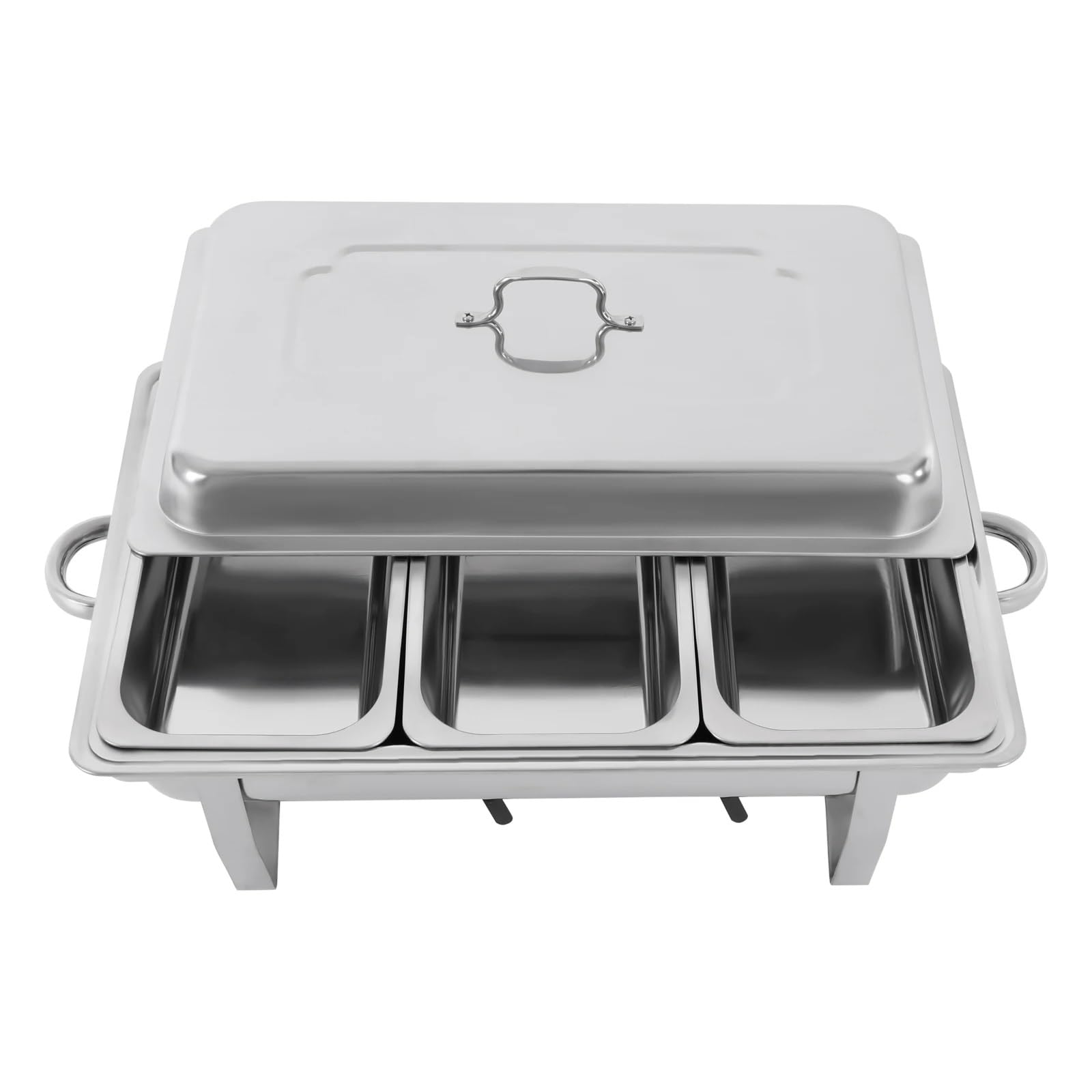 Set di Riscaldavivande per Buffet Set da buffet con scaldavivande in acciaio inox 410 a 3 scomparti riscaldamento/raffreddamento a combustibile solido regolabile, ideale for matrimoni/feste