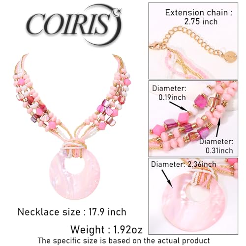 Coiris Shell Pendant Statement Strand Necklace for Women Boho Multi Beads Natural Stone Colorful Necklace Bohemian Handmade Chunky Shell Beaded Collar Jewelry for Women4