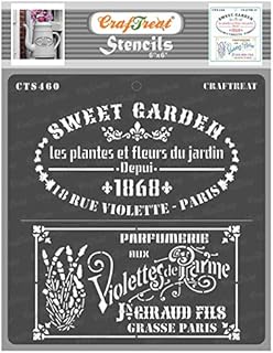 CrafTreat French Stencils for Furniture Painting Vintage - French Labels Stencil Size: 6X6 Inches - French Style Stencils for Crafts Reusable Vintage - French Design Stencil for Painting on Wood