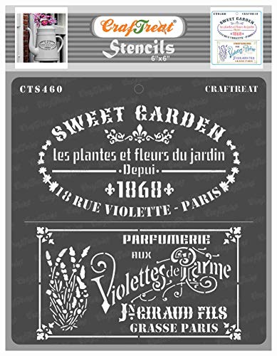 CrafTreat French Stencils for Furniture Painting Vintage - French Labels Stencil Size: 15x15 cms - French Style Stencils for Crafts Reusable Vintage - French Design Stencil for Painting on Wood Cover