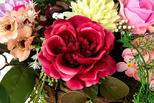 Ivydale Artificial Hanging Silk Flowers In Basket, Fully Assembled Mix Rose Peony Daisy Orchid Ivy Leaves Hanging Planter With Coconut Lining Basket For Home Decoration Outdoor Indoor Garden #TOP4