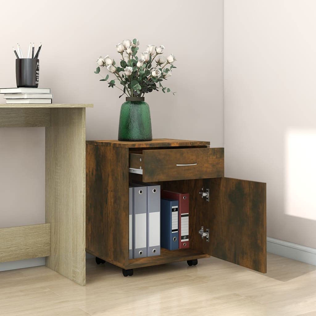 Armadietto da ufficio con ruote, struttura in legno ingegnerizzato, organizer multiuso per casa e spazio di lavoro, soluzione versatile e durevole