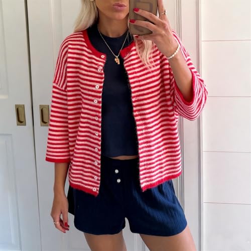 Image of Women Knitted Crop Cardigan Shirt Short Sleeve Button Down Ribbed Knit Crop Top Y2k Girls Outwear Top Tee Shirt