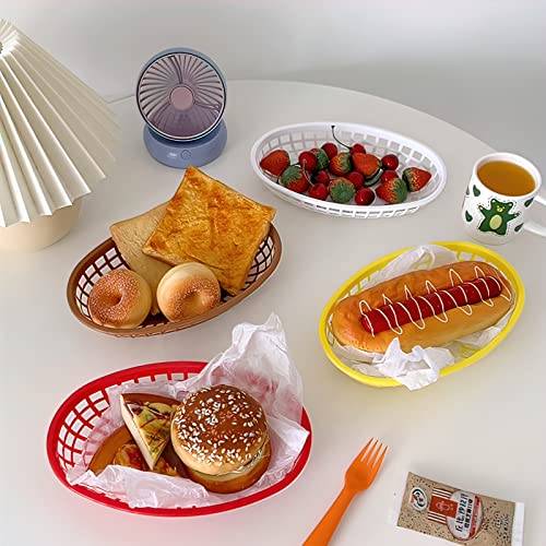 Kingrol 50 Pack Oval Fast Food Baskets For Parties Carnivals Fairs Picnics, Plastic Storage Basket Bin, 8-7/8 X 5-5/8 Inches, Brown #TOP5