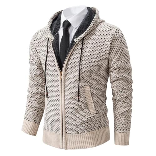 Men Hooded Knit Cardigan Fleece Warm Thick Solid Sweaters Knitted Zipper Sweatercoat2