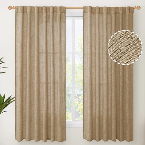 YoungsTex Burlap Linen Curtains 63 Inch Length for Living Room