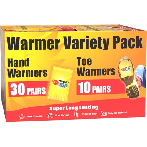 Hand & Toe Warmers - Variety Pack 30 Pairs Hand Warmers 10 Pairs Toe Warmers With Adhesive - Safe Easy All Natural - Air Activated Body Hands & Toes -Odorless Hot Hand & Toe Warmer - Sport Temp