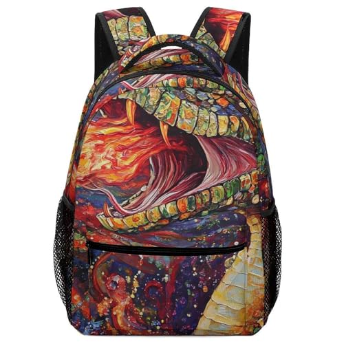 Demonic Snake with Fire Unisex Backpack Casual Daypacks Lightweight Shoulders Bag for Camping Hiking Travel