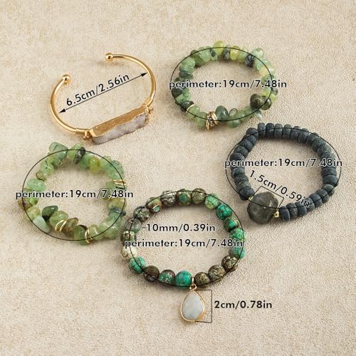 Yomisa Boho Beaded Bracelets/Bangle for Women,Multilayer 5/6/7PCS Healing Natural Handmade Stone Bead Bracelets Stackable Stretch Friendship Beaded Bracelet Set Trendy Western Bohemian Jewelry Gift4