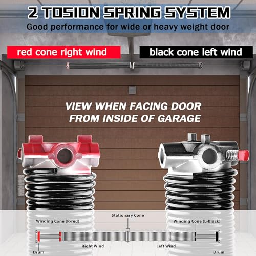 Image of Pair of 2 inch Garage Door Spring (0.225X2 inchX24 inch) with Winding Bars, L&R | For Standard Residential Garage Doors, Black-Coated, Oil-free & Easy DIY, Includes User Manual & Gloves, Min 16,000 Cycles
