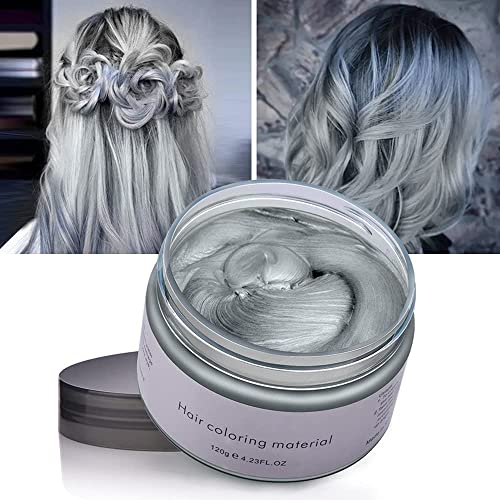 Foto von Temporäre Silber Grau Haarfarbe Wachs Natürliche Pomade, Waschbares Pflanzenformel Haartone für Männer Frauen, Nicht-Fettend Matte Frisur Haarfär Haarfärbemittel Wachs für Party Cosplay Halloween,120g