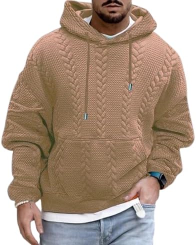Bengbobar Knitted Hoodies for Men Casual Loose Long Sleeve Solid Color Sweatshirts Llightweight Sweatshirt with Hood