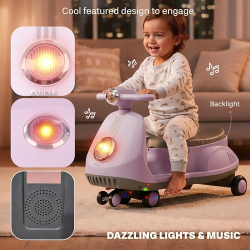 Image of Baybee Gliddo Baby Swing Car for Kids with LED Lights & Music | 360 Steering Twister Push Ride On with Wide Seat, Storage & Smooth Glide | Wiggle Magic Car for Boys & Girls Aged 3+ Years (Pink)