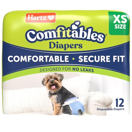 Image of Hartz Comfitables Disposable Dog Diapers, Size XS 12 Count, Comfortable & Secure Fit, Easy to Put On, Super Absorbent Male and Female Diaper