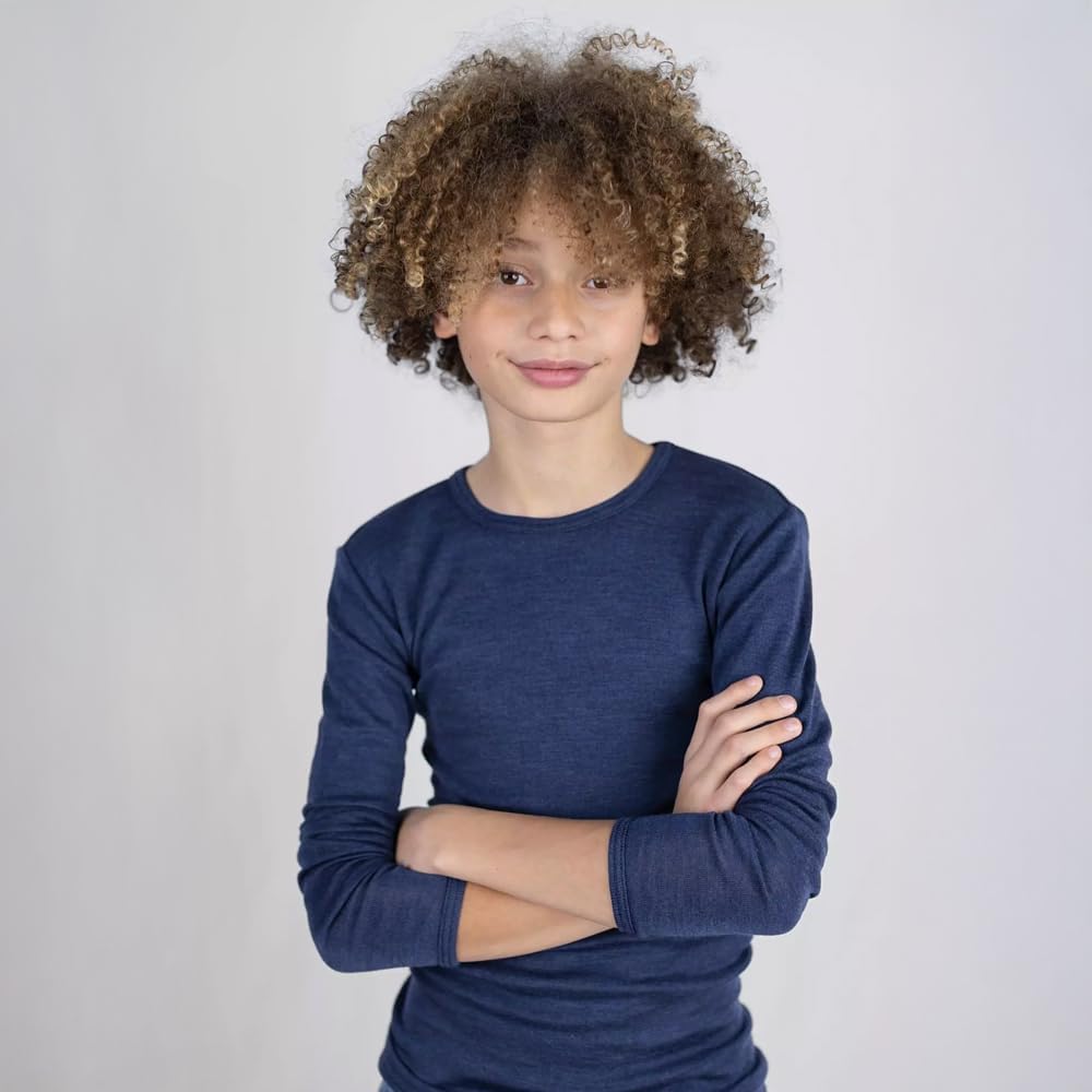 Ecoable Kid's Thermal Base Layer Top, Merino Wool Silk Blend | Long Sleeve Undershirt | Soft, Warm, Breathable, Sizes 2–15