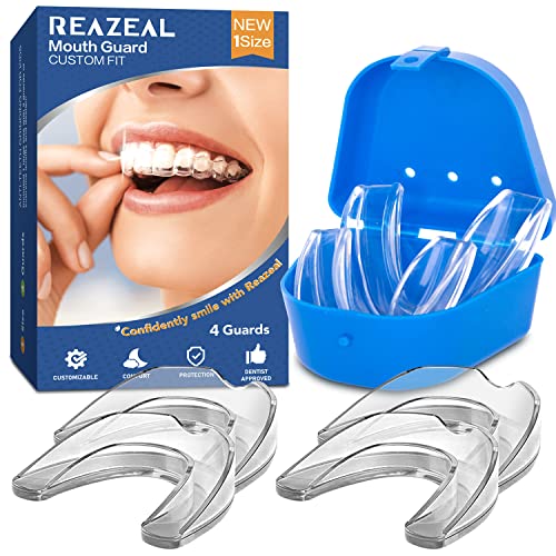 Reazeal Mouth Guard, Mouth Guard for Grinding Teeth, Night Guards for Teeth Grinding with Travel Case and Molding Stick for Teeth Grinding Athletic Protection -4 Pack