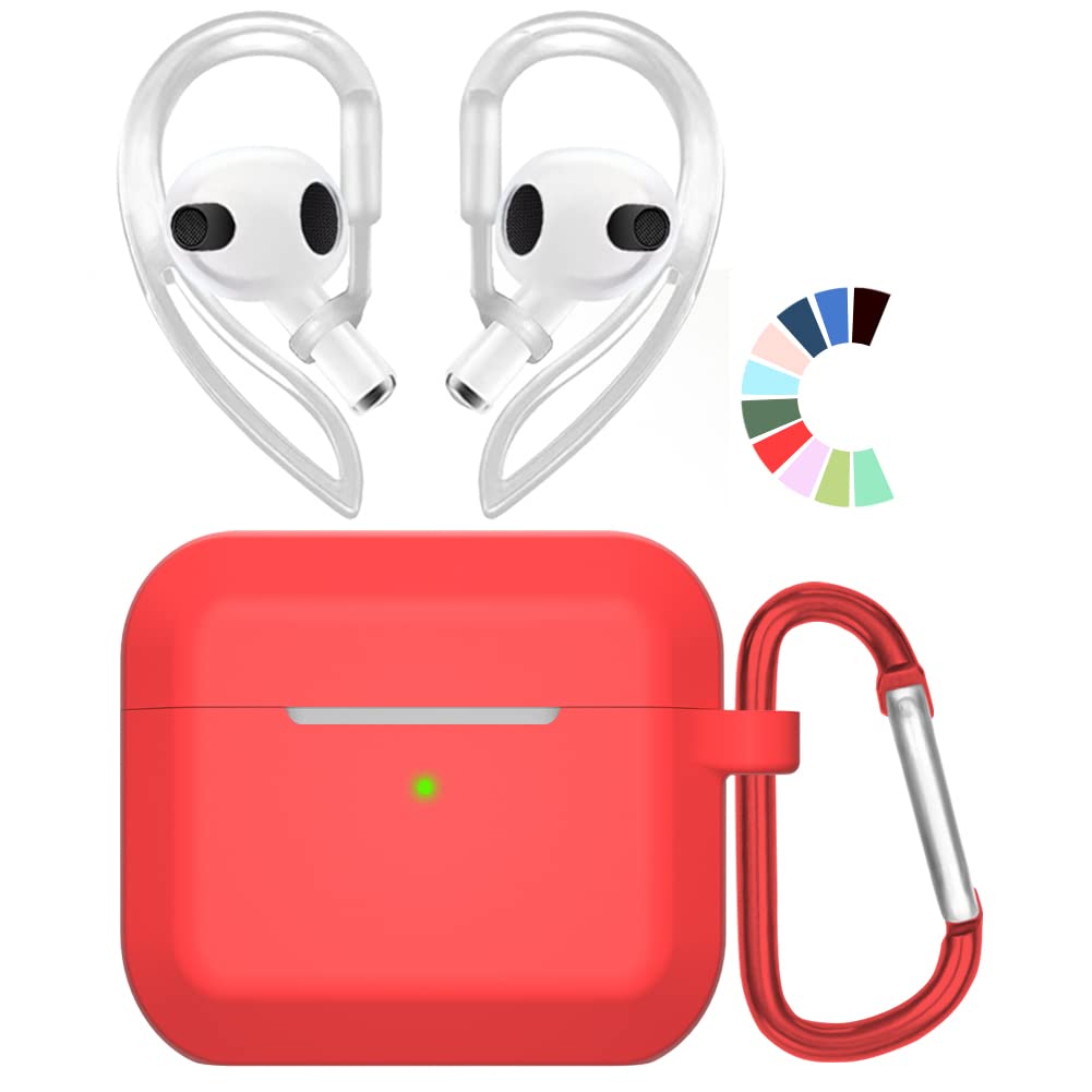 YINVACase Compatible with Apple AirPods 3 Case Cover with Ear Hooks, Third Gen Accessories Protective Silicone Case Designed for AirPods 3rd Generation (Red)