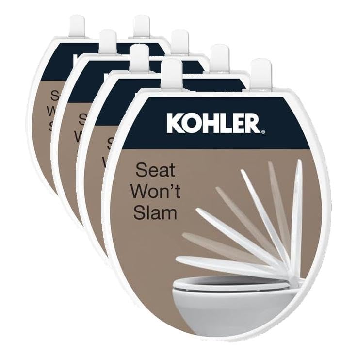 Image of KOHLER 20111-0 Brevia, Slow Close Toilet Seat, Round Toilet Seat, Grip-Tight Bumpers Quick-Attach Hardware, White (Pack of 4)